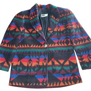 VTG Women’s Southwestern Wool Aztec Blazer Metal Button Western 80s sz M Multi